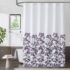 Metro Parlor Green Teal Fabric Shower Curtain 70×84 Inch, Floral Decor Printed on White Waffle Water Resistant Liner, Bathroom Hotel Spa Washable Bath Curtain