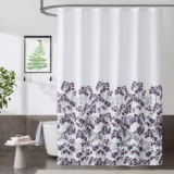 Metro Parlor Grey Purple Fabric Shower Curtain 70×72 Inch, Floral Decor Printed on White Waffle Water Resistant Liner, Bathroom Hotel Spa Washable Bath Curtain