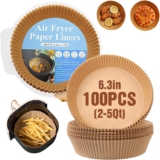 Disposable Air Fryer Paper Liners, 100 Pcs Round Non-Stick Parchment Paper, Oil-proof,Water-proof Cooking Baking Roasting Filter Pater for Air Fryers Basket, Microwave Oven, Frying Pan