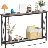 Yoobure Console Tables 47.3″ Entryway Table, Narrow Long Sofa Tables, Entry Table with USB Ports Behind Couch, Entrance Hallway Table with Stable Metal Support, Living Room, French Oak Grey