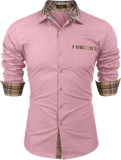 JINIDU Men’s Casual Cotton Dress Shirt Plaid Collar Long Sleeve Button Down Shirt