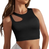 Relety Women’s Crop Tank Tops Sexy Cut Out Seamless Ribbed Summer Tops Halter Neck Racerback Sleeveless Yoga Workout Crop Top
