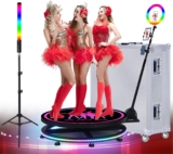 ZANOGI 360 Photo Booth Machine with Software for Parties,360 Slow Motion Camera Booth with Deluxe Suit and Custom Logo,Controlled by Remote Or App (31.5″/80cm，Silver Flight Case)