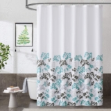 Metro Parlor Grey Teal Fabric Shower Curtain 70×84 Inch, Floral Decor Printed on White Waffle Water Resistant Liner, Bathroom Hotel Spa Washable Bath Curtain