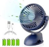 UCAREAIR Portable Clip On Fan Battery Operated, 7200mAh Small USB Desk Fan, 4 Speed Quiet Rechargeable Clip Fan, 360° Rotate Personal Cooling Fan for Home Office Stroller Dorm Camping Blue