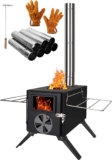 SOPPY Hot Tent Stove for Camping, Wood Burning Stove with 7 Chimney Pipe, Black