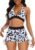 Womens High Waisted Swimsuits with Boy Shorts Brazilian Triangle Top Stripes Halter Bikini Two Piece Bathing Suits