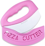 Suanyok Premium Pizza Cutter Food Chopper-Super Sharp Blade Stainless Steel Pizza Cutter Rocker Slicer with Protective Sheath Multi Function Pizza Knife Kitchen Tools,Dishwasher Safe (Pink)