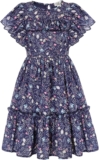Girls Floral Dresses Flutter Ruffle Sleeve Summer Chiffon Dress for Kids 6-12 Y