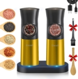 Gravity Electric Salt and Pepper Grinder Set – USB Rechargeable，Automatic Salt Pepper Mill with 5 Adjustable Coarseness, Ceramic Grinder with Bottom Cap, White LED Lights