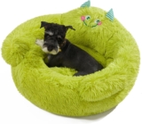 Jiupety Calming Dog and Cat Bed, Indoor High Bolster Donut Dog Beds, Comfortable Plush Cuddler Dog Bed, L(27″x27″x14″) Size for Medium Dogs and Cats, Cute Cartoon Soft Bed, Green.