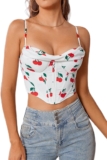 Courecrop Floral Corset Top Spaghetti Straps Cute Bustier Cowl Neck Party Crop Tops for Women