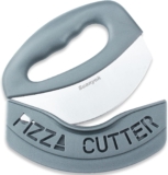 Suanyok Premium Pizza Cutter Food Chopper-Super Sharp Blade Stainless Steel Pizza Cutter Rocker Slicer with Protective Sheath Multi Function Pizza Knife Kitchen Tools,Dishwasher Safe (Gray)