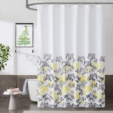 Metro Parlor Grey Yellow Fabric Shower Curtain 70×72 Inch, Floral Decor Printed on White Waffle Water Resistant Liner, Bathroom Hotel Spa Washable Bath Curtain