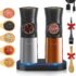 Gravity Electric Salt and Pepper Grinder Set – USB Rechargeable，Automatic Salt Pepper Mill with 5 Adjustable Coarseness, Ceramic Grinder with Bottom Cap, White LED Lights