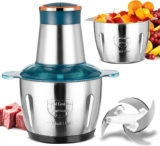 Electric Food Chopper， Meat Grinder Electric Food Processors 300W with Stainless Steel Bowl and 4 Blades for Meat, Fruits, Vegetables, Baby Food, Nuts, Salad, 2 Speed，8 Cup (2L)