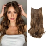 Invisible Wire Hair Extensions Long Body Wavy Hair Extensions with Transparent Headband Adjustable Size 4 clip Fish Line Secret Synthetic Hairpieces for Women 20inch