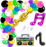 70s 80s 90s Party Decorations Balloon Garland Arch Kit, Inflatable Radio Boom Box Gold Confetti Balloons Chains Retro Inflatable Guitar Balloons for Back to 70s 80s 90s Hip Hop Birthday Supplies
