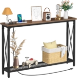 Yoobure Console Tables for Entryway, 47.3″, Sofa Entryway Tables Narrow Long, Entry Table with USB Ports, Behind Couch Entrance Hallway Table, with Stable Metal Support, Living Room, Rustic Brown