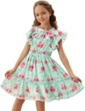Girls Floral Dresses Flutter Ruffle Sleeve Summer Chiffon Dress for Kids 6-12 Y