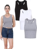TADANG 3 Pieces Crop Tank Tops for Women, Sleeveless Racerback Crop Sports Top, Cropped Workout Tops Running Yoga Tanks