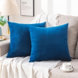 Set of 2 Throw Pillow Covers 16×16, Blue Throw Pillow Covers, Decorative Velvet Pillow Covers, Solid Cushion Throw Pillows for Couch Living Room Sofa Bedroom Car, Navy Blue, 16×16 Inches (No Insert)