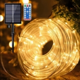 LIGHTNUM Solar Rope Lights Outdoor Waterproof LED Solar Tube Lights 66FT 200LED Warm White Rope Lights Solar Powered Tube Fairy String Lights for Pool Tree Garden Yard