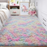 Area Rugs for Bedroom Living Room: 4×6 Super Soft Fluffy Shaggy Plush Fuzzy Rugs Carpet for Kids Girls Baby Nursery Dorm Room Teen Room Decor Rainbow