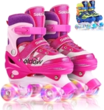 Roller Skates for Kids, 4 Size Adjustable Quad Roller Skates for Girls and Boys,Farexon Children Outdoor Roller Skating with All Light up Wheels Age 6-12