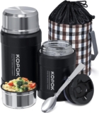 KOPOK Thermoses for hot food, soup thermoses, Insulated Lunch box Container Hot Food Jar Stainless Steel Vacuum Bento with Spoon for Office Travel Outdoors (Black(2 Pack))