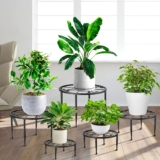 BUHAROY 5-Pack Metal Plant Stand for Outdoor Indoor Plants, Heavy Duty Flower Pot Stands for Multiple Plant, Anti-Rust Iron Round Plant Shelf for Planter, Potted Plant Holder for Garden Home