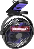 10000mAh Portable Clip on Fan, 8 Inch Rechargeable Battery Operated Fan with Hanging Hook, 35 Hours Work Time, 4 Speeds Strong Airflow, Personal USB Fan for Outdoor Camping Golf Cart Home Office