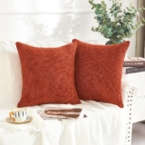 Set of 2 Throw Pillow Covers 18×18, Chenille Throw Pillow Covers for Couch, Orange Couch Throw Pillow Covers, Decorative Pillow Covers for Living Room Sofa Home, Rust Orange, 18×18 Inches (No Insert)