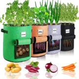 4 Pack 10 Gallon Potato Grow Bags with Flap, Thick Fabric Planting Bag, Garden Planter Pots with Durable Handles & Harvest Window for Tomato, Vegetable, Fruits, and Flower
