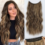 IMAGISM Halo Hair Extensions Invisible Wire Wave Hair with Adjustable Size Transparent Headband 4 Secure Clips Long Wavy Secret Hairpiece for Women Daily Use 20 inch (Chestnut Brown with Blonde Highlights)