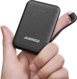 Alongza Small Portable Phone Charger 4500mAh Power Bank with Built-in Cable USB C Fast Lightweight Battery Pack Cell Phone Charger Slim Clutch Charger External Battery Backup for Phones