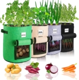 neoaer Potato Grow Bags with Flap 4 Pack, Thick 10 Gallon Fabric Planting Bag, Garden Planter Pots with Durable Handles & Harvest Window for Tomato, Vegetable, Fruits, Flower