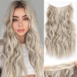 IMAGISM Halo Hair Extensions Invisible Wire Wave Hair with Adjustable Size Transparent Headband 4 Secure Clips Long Wavy Secret Hairpiece for Women Daily Use 20 inch (Light Brown mix Platinum Blonde)