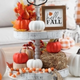 Fall Decor-Fall Decorations for Home-Artificial Pumpkin with Maple Leaf,Berry and Wheat & 4 Artificial Pumpkins,Wooden Sign & Bead Garland-Farmhouse Rustic Tiered Tray Decor for Autumn Decoration