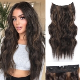 IMAGISM Halo Hair Extensions Invisible Wire Wave Hair with Adjustable Size Transparent Headband 4 Secure Clips Long Wavy Secret Hairpiece for Women Daily Use 20 inch (Balayage Chocolate Brown mix Caramel Blonde)