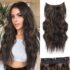 IMAGISM Halo Hair Extensions Invisible Wire Wave Hair with Adjustable Size Transparent Headband 4 Secure Clips Long Wavy Secret Hairpiece for Women Daily Use 20 inch (Dark Brown to Chestnut)