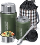 KOPOK Thermoses for hot food, soup thermoses, Insulated Lunch Container Hot Food Jar Stainless Steel Vacuum Bento with Spoon for Office Travel Outdoors (Green(2 Pack))