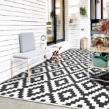 Outdoor Rug,Reversible Mats, Plastic Straw Rug, Modern Indoor Outdoor Area Rug, Large Floor Mat and Rug for Outdoors, RV, Patio, Backyard, Deck, Picnic, Beach, Trailer, Camping, Black & Beige, 5′ x 8