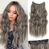 IMAGISM Halo Hair Extensions Invisible Wire Wave Hair with Adjustable Size Transparent Headband 4 Secure Clips Long Wavy Secret Hairpiece for Women Daily Use 20 inch(Medium Brown mix Ash Blonde)