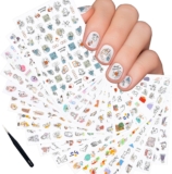 16 Sheets 3D Nail Art Stickers and 1 Black Precision Tweezers, Graffiti Abstract Face Flowers Line Spring Fall Self-Adhesive Designer Nail Polish Stickers Decals for Women Girls Kids Nail Salon
