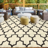 Outdoor Rug 5’x8′ for Patio Clearance, Reversible Straw Plastic Waterproof Area Rugs, Patio Rug,Outside Large Camping Mat for Outdoor Decor, RV, Deck, Camper, Balcony, Backyard, Black & Beige
