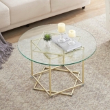 MKJLWO Round Glass Coffee Table Gold Coffe Tables for Living Room, Modern Small Round Cofee Tables for Small Space Tempered Glass Top Tea Table Circle Center Table with Golden Metal Frame