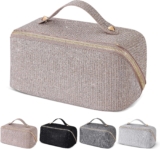 Misvivaus Large Capacity Makeup Bag for Women gift,Travel Portable Cosmetic bag,Leather Waterproof with Handle and Divider Open Flat Lay Organizer,Luxury Glittery Bag