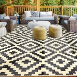 Outdoor Rug Waterproof,Plastic Straw Rug,Reversible Patio Rug, Outdoor Rugs 5×8 Outdoor Patio Rugfor Outdoors, RV, Patio, Backyard, Deck, Picnic, Beach, Trailer, Camping, Black & Beige, 5′ x 8