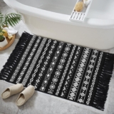 GOMUVIN Boho Bathroom Rug 2’x3′, Small Black and White Area Rug with Tassel, Woven Washable Moroccan Cotton Rug Bath Mat Throw Rugs for Bedroom Hallway Laundry Door